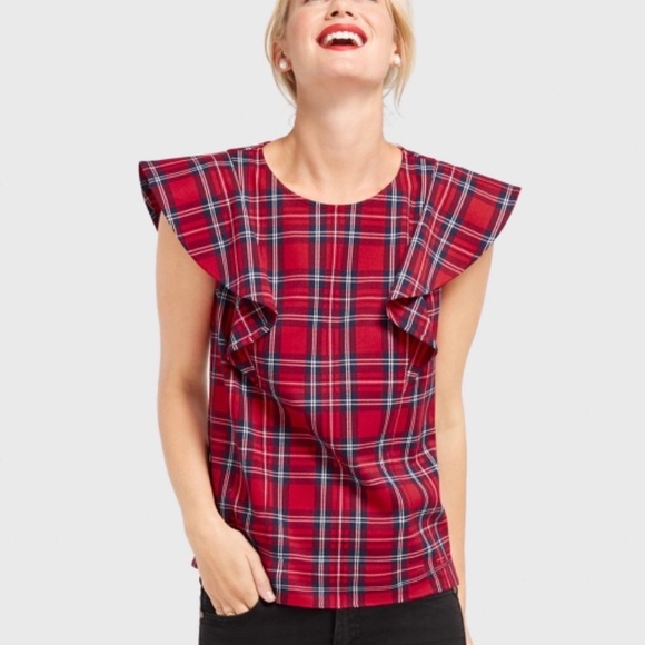 Draper James Tops - DRAPER JAMES Red Tartan Plaid Ruffle Top Size 12